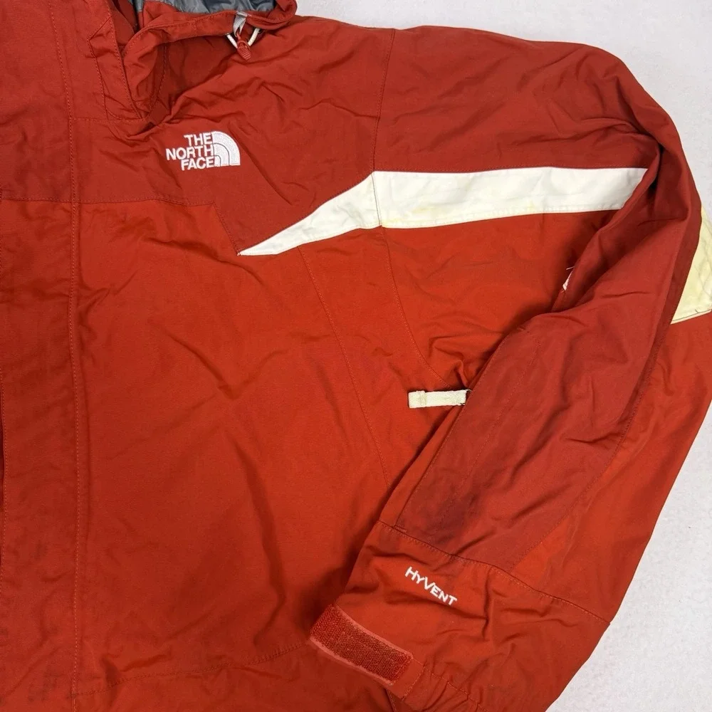 The North Face HyVent Ski Jacket Men's XL Red‎ Hooded Shell Stained